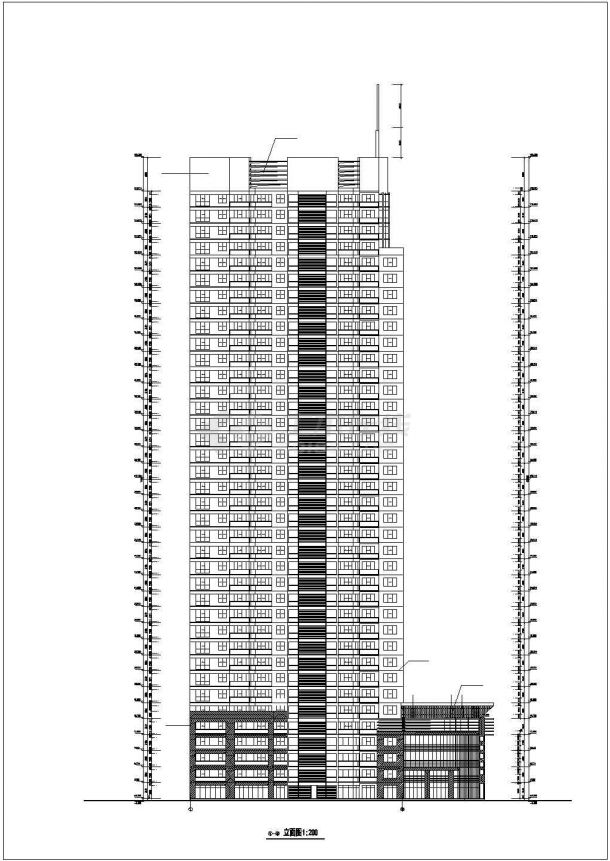39层剪力墙结构商住公寓楼平立剖面设计CAD图纸（1-5层商用）-图二