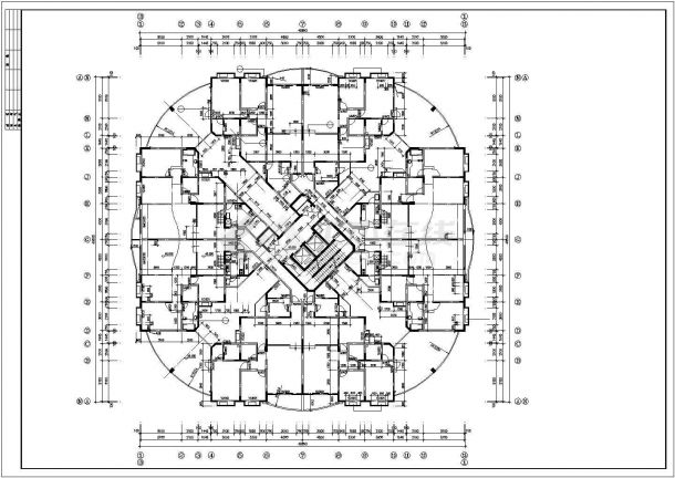 19+1层框剪结构住宅楼平面设计CAD图纸（每层850平米/含水箱层）-图二