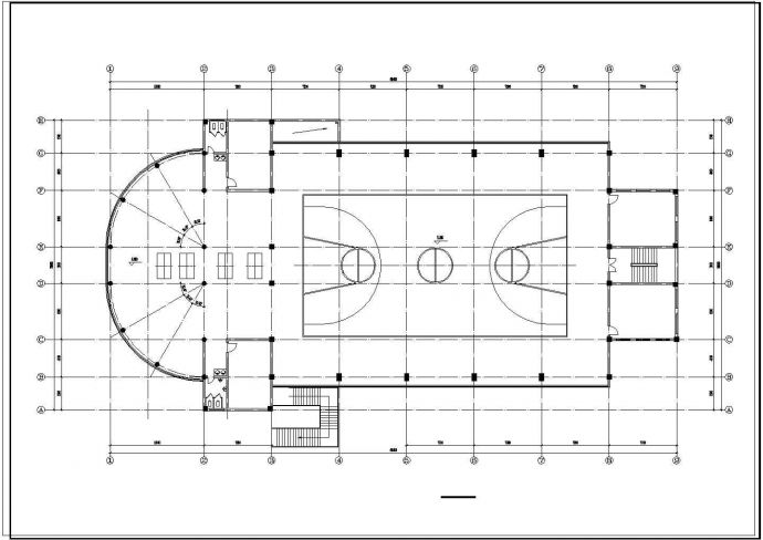 3732平方米2层室内体育馆建筑设计施工cad图，共五张_图1