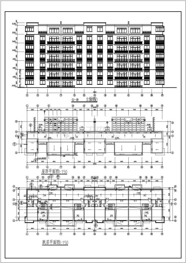重庆市某小区7层砖混结构住宅楼平立剖面设计CAD图纸（含跃层）-图二