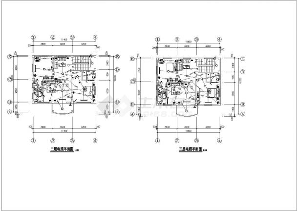 某地方四层别墅电气CAD平面布置参考图-图二