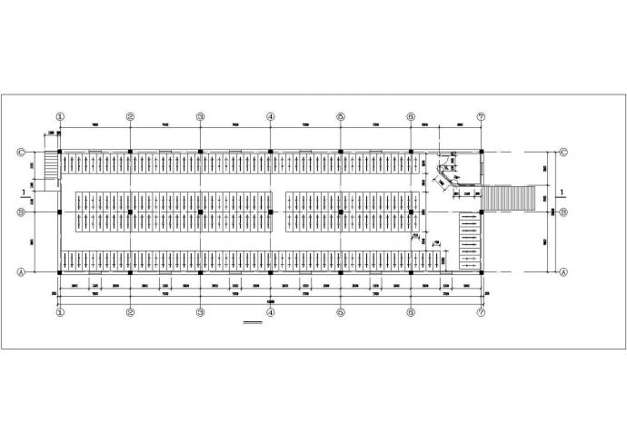 某中学内部850平米单层钢框架结构自行车棚平立剖面设计CAD图纸_图1
