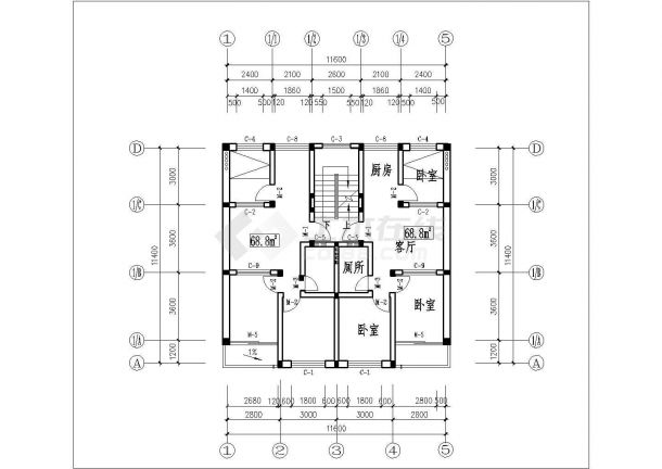 汉中市某在建小区90平米左右热门户型设计CAD图纸（4张）-图一