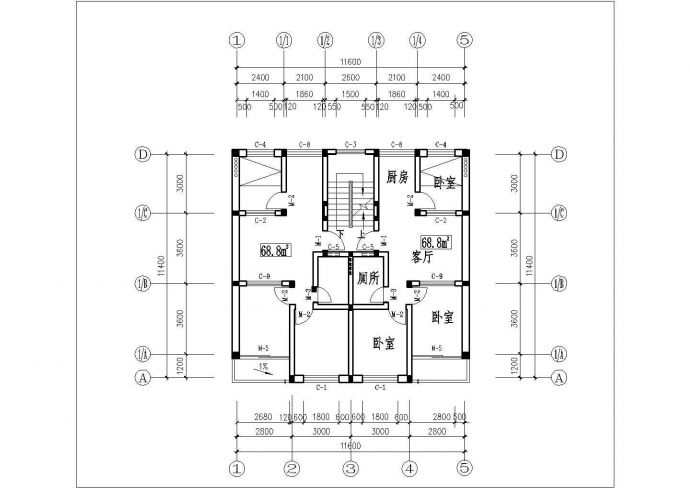 汉中市某在建小区90平米左右热门户型设计CAD图纸（4张）_图1
