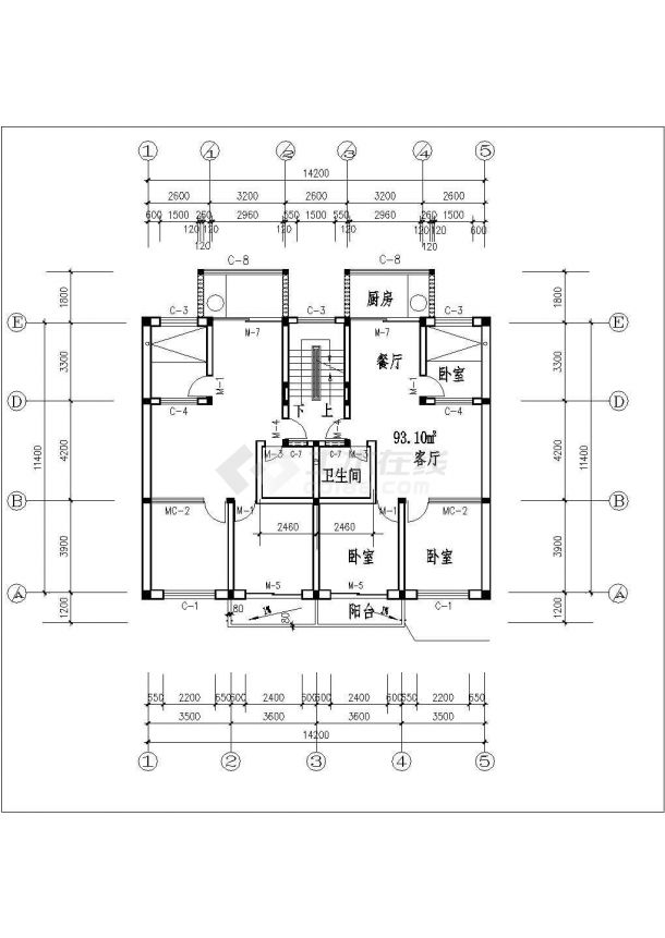 汉中市某在建小区90平米左右热门户型设计CAD图纸（4张）-图二
