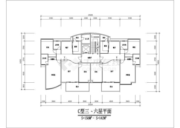 兰州市假日花园小区7层住宅楼平面设计CAD图纸（1层2户）-图一