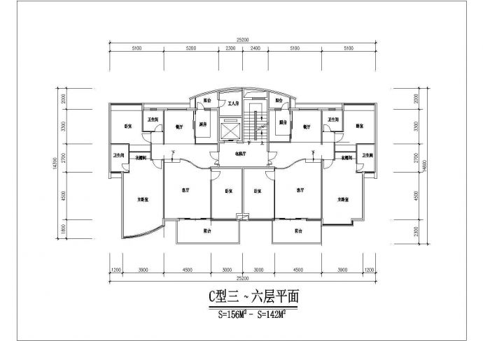兰州市假日花园小区7层住宅楼平面设计CAD图纸（1层2户）_图1