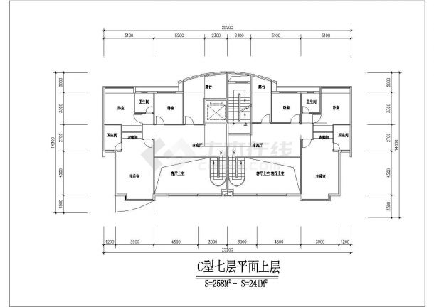 兰州市假日花园小区7层住宅楼平面设计CAD图纸（1层2户）-图二