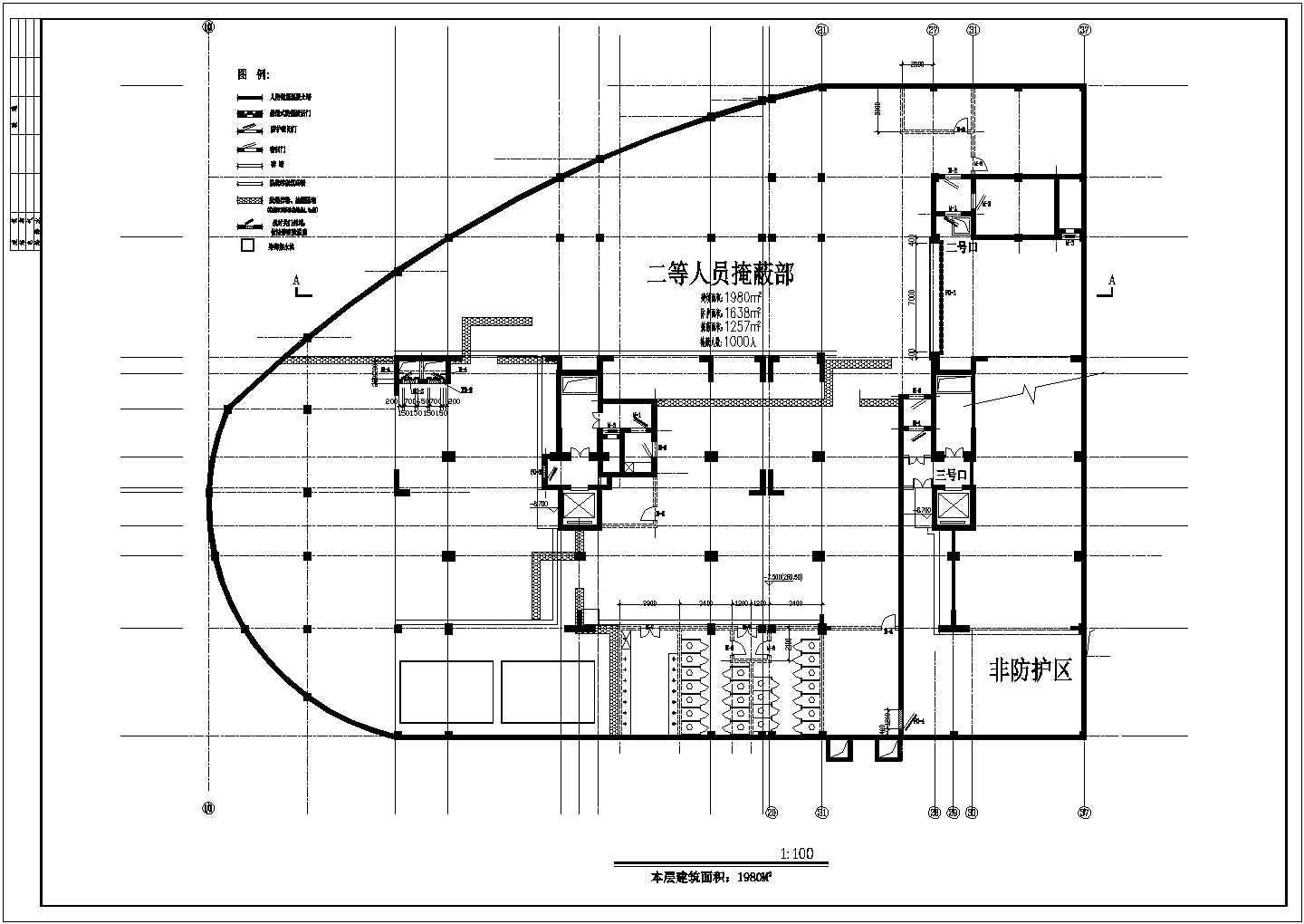 贵阳市某高层住宅楼1900平米地下室人防建筑设计CAD图纸