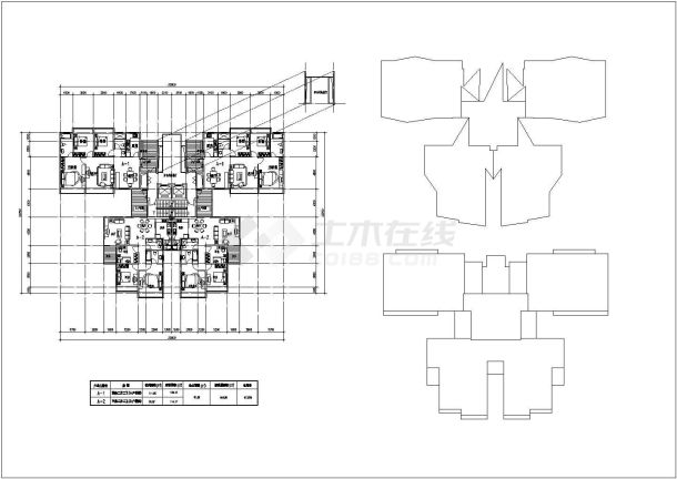 某小区一梯四户一梯三户高层CAD设计施工建筑平面-图一