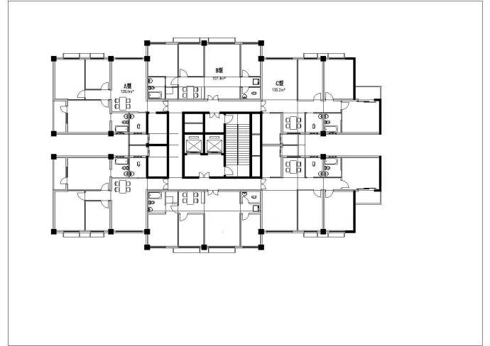 兰州市某新建小区多栋住宅楼标准层平面CAD设计图纸（共9张）_图1