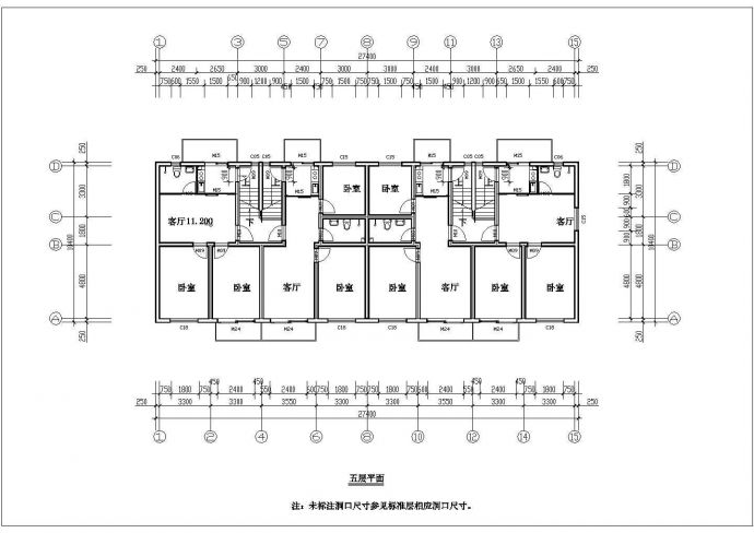 2600平米左右6层砖混结构住宅楼平立剖面设计CAD图纸（含阁楼）_图1