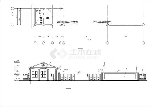 沈阳市洋河花园小区入口大门平立面设计CAD图纸（3套方案）-图一