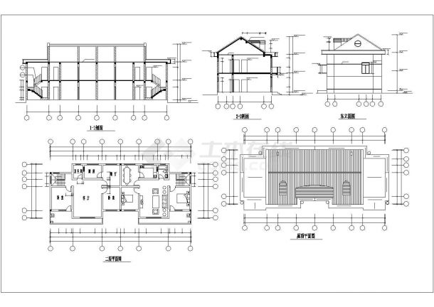850平米2层砖混结构现代化村镇住宅楼建筑设计CAD图纸-图二