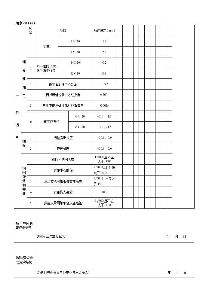 钢结构网架结构安装分项工程检验批有关允许偏差检查记录-图二