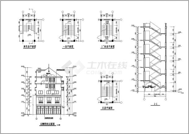 临街商住楼建筑施工cad图，共九张-图一