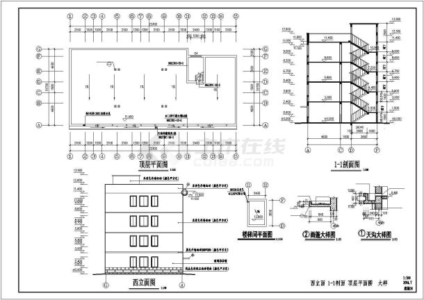 某公司占地240平米四层框架结构职工宿舍楼建筑CAD设计图纸-图一