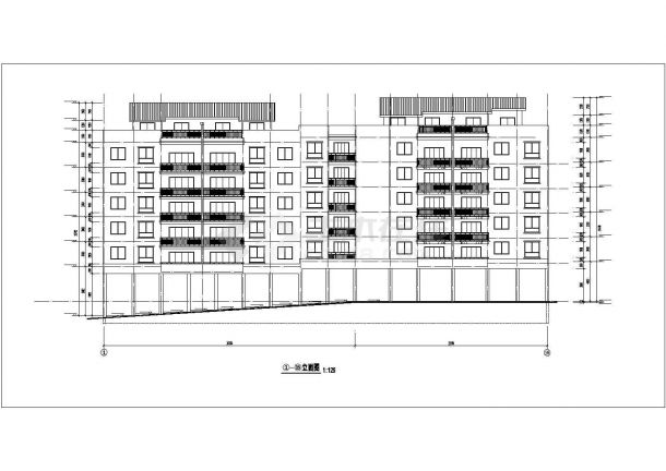4400平米7层临街框架结构商住楼平立剖面设计CAD图纸（底层商铺）-图一