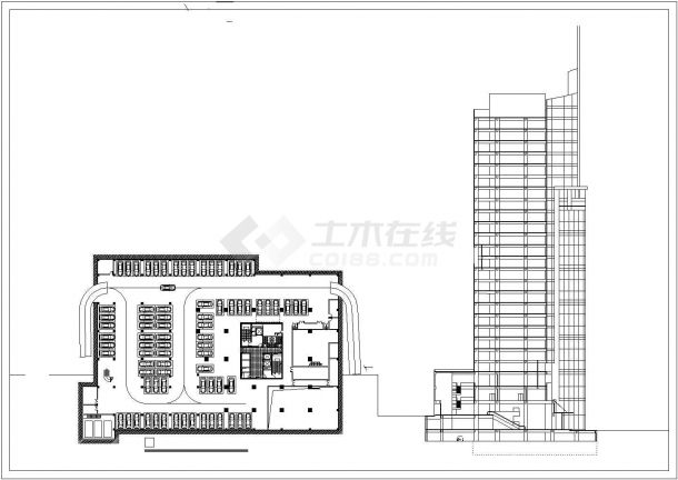 天津某街道1.8万平米26层框架结构商业办公楼平立剖面设计CAD图纸-图二