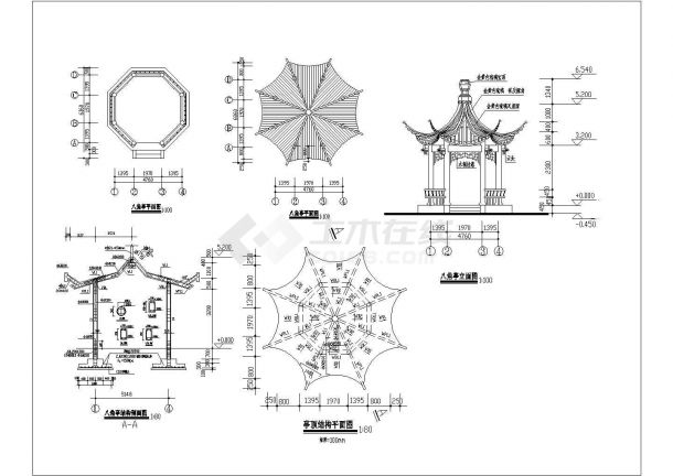 某仿古建亭廊设计cad全套建筑施工图（含结构设计）-图二