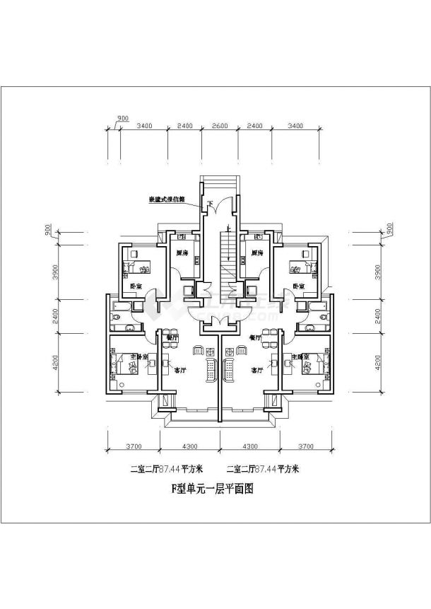 天津某新建小区98-152平米左右的热门户型设计CAD图纸（28张）-图一