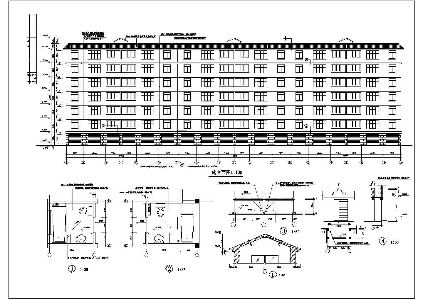石家庄某小区5100平米7层框混结构住宅楼建筑设计CAD图纸