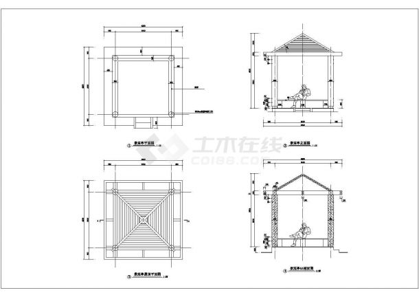 某四方景观亭设计cad全套建筑施工图-图一