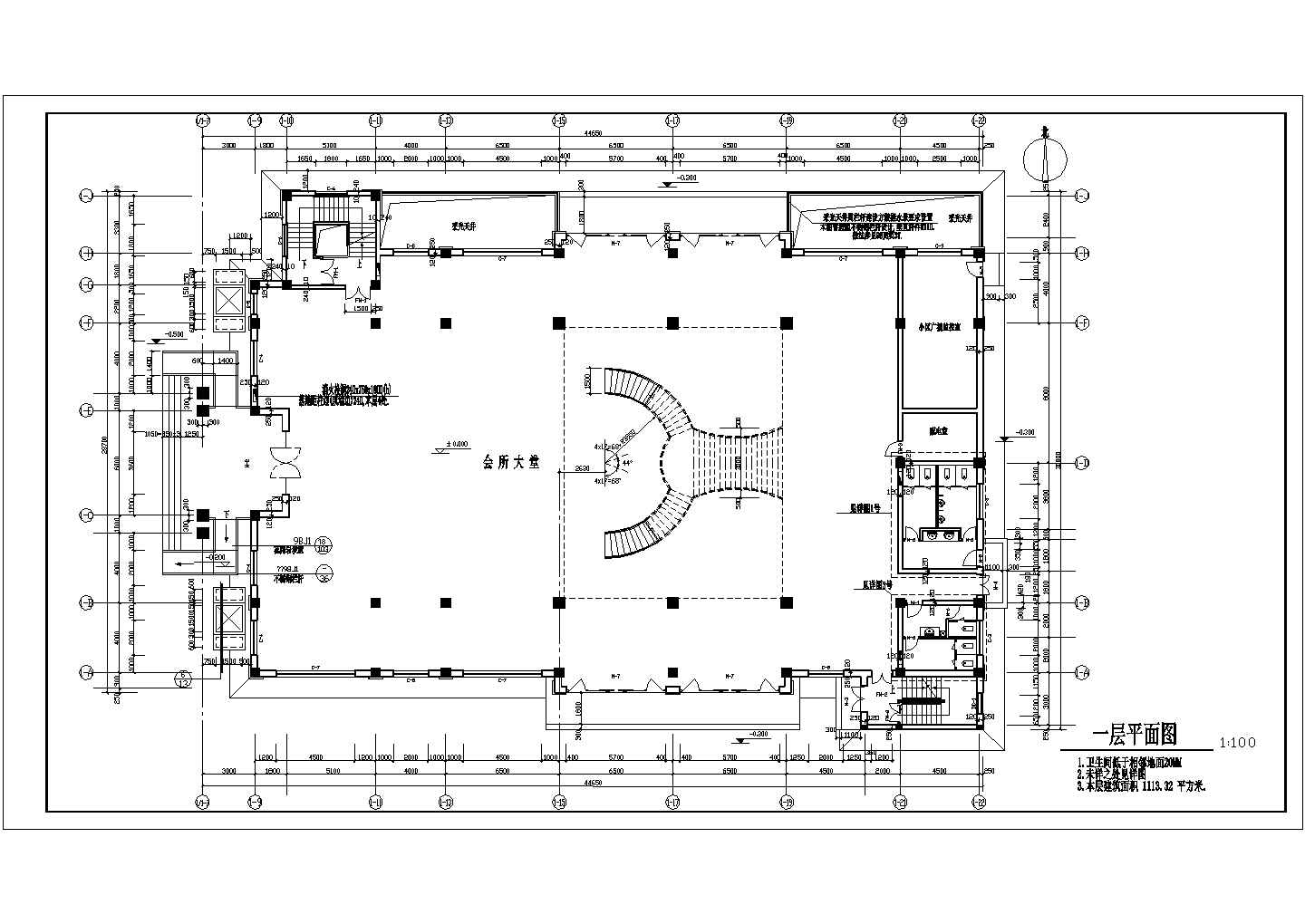 某小区2200平米2层混合结构休闲活动会所平面设计CAD图纸