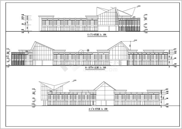 某小区1900平米左右2层框架社区会所平立剖面设计CAD图纸-图二