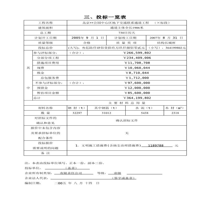 北京某公园中心区地下交通联系通道工程投标文件(中标)-图一