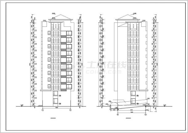 占地630平米11+1层框架结构住宅楼建筑设计CAD图纸（1-2层商用）-图二