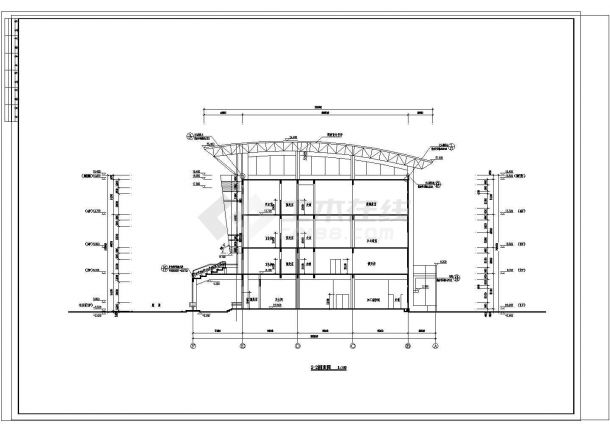 长72.6米 宽35.2米 4层5133.5平米框架结构校园体育馆建筑施工图【平立剖 楼梯 看台及卫生间详图 网架平面图 说明】-图一