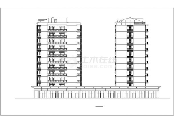 某小区两栋11层组合式商住楼平立剖面设计CAD图纸（底层商铺）-图一