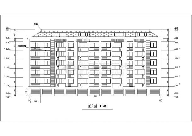 3250平米6层混合结构住宅楼平立剖面设计CAD图纸（含阁楼和车库层）-图一