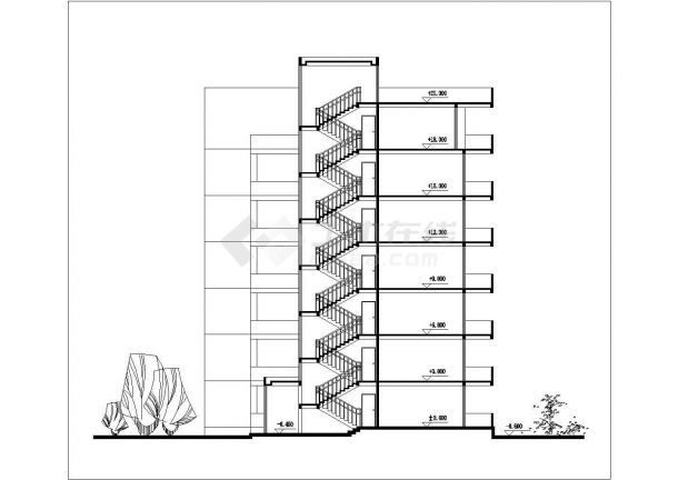 常州市某小区两栋7层框混结构住宅楼平剖面设计CAD图纸-图二