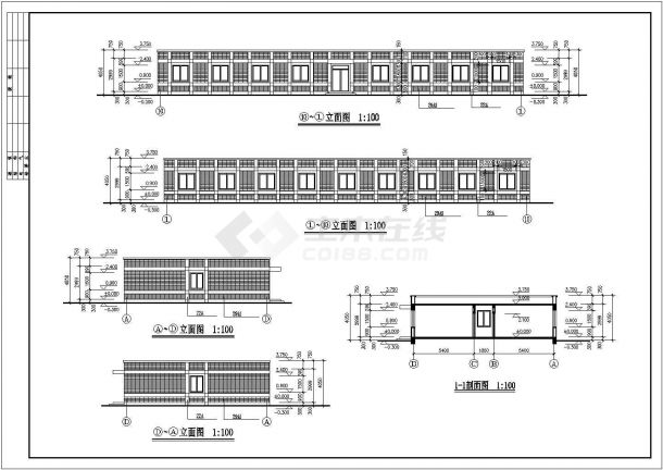 东莞某公司430平米单层砖混结构职工宿舍楼平立剖面设计CAD图纸-图一