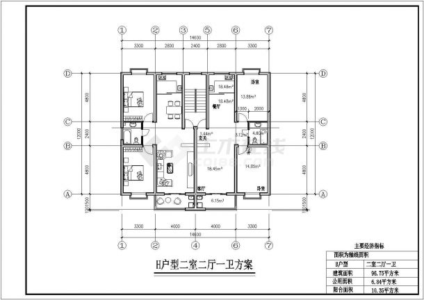 广安市某新建小区85-120平米的热门户型设计CAD图纸（8张）-图二