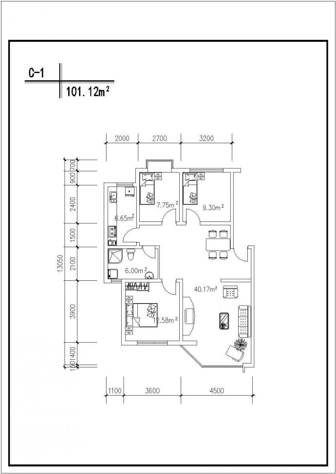 崇州市某小区110平米左右热门户型设计CAD图纸（18张）_图1