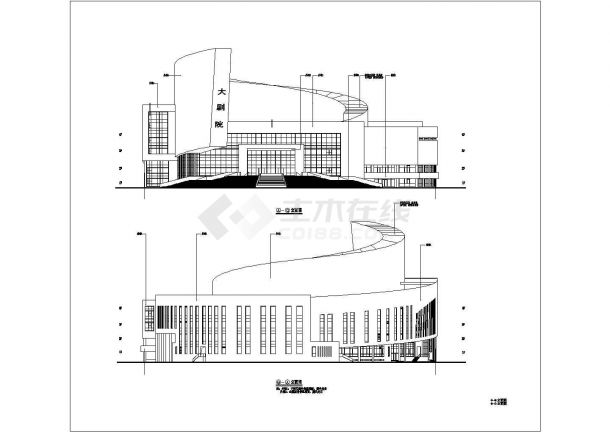 某四层中型剧场建筑CAD设计完整施工图立面-图一