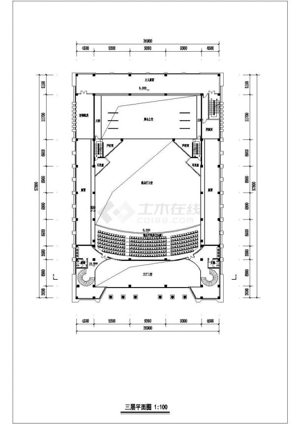 某三层小型现代影剧院建筑CAD详细完整设计方案图-图二