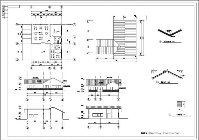 某长15.4米 宽12.8米 一层小茶社CAD建筑平面构造设计图_图1