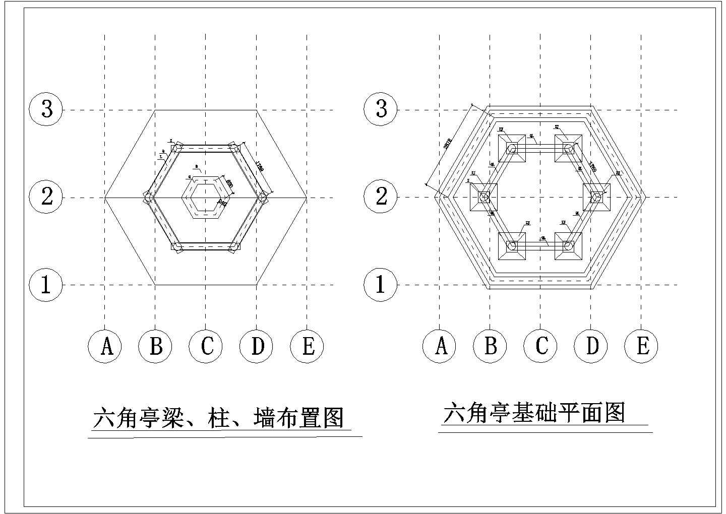 某古典风格砼六角亭设计cad全套建筑施工图（含结构设计）