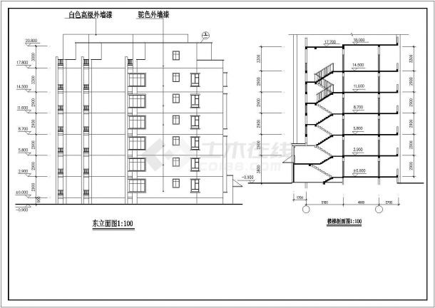 杭州临安区某小区3850平米6层砖混结构住宅楼平立剖面设计CAD图纸-图一