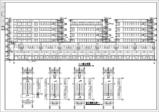 临街三栋6层框架结构组合式商住楼平立剖面设计CAD图纸（1-2层商用）-图一
