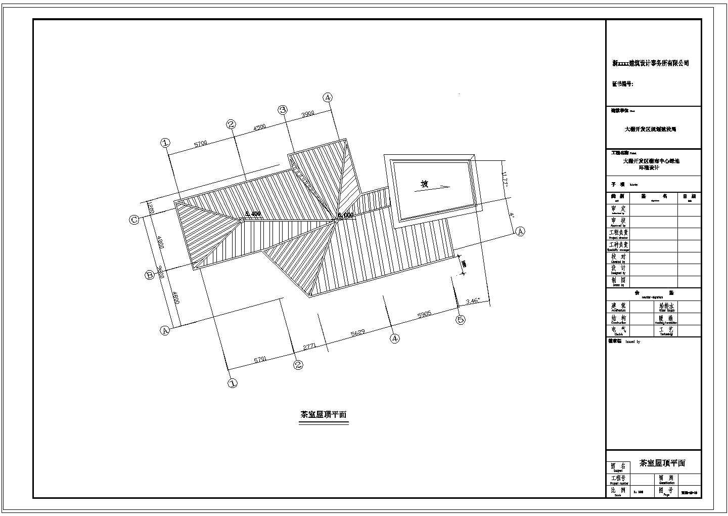 某长约23米 宽约10米 单层景区茶室建筑CAD施工设计图