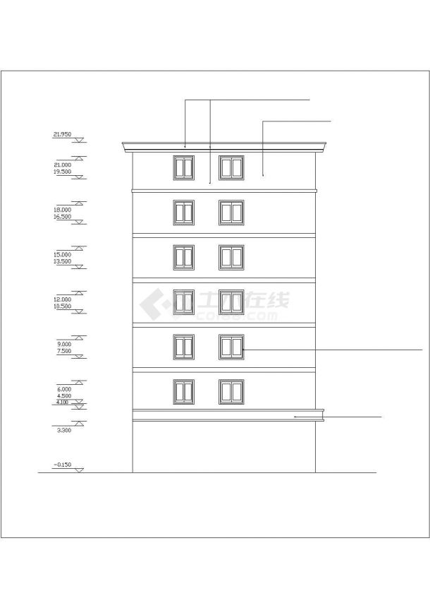4550平米7层框架结构商住楼平立剖面设计CAD图纸（底层门面房）-图一