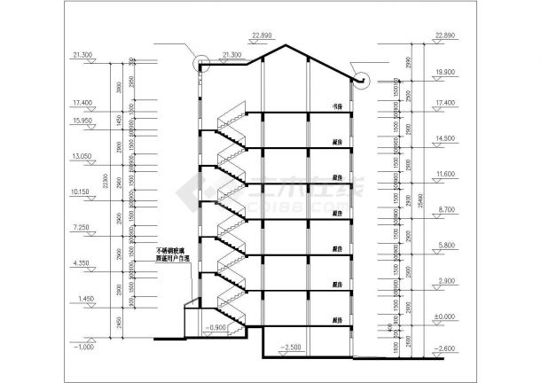 3280平米左右七层混合结构住宅楼平立剖面设计CAD图纸（阁楼）-图一