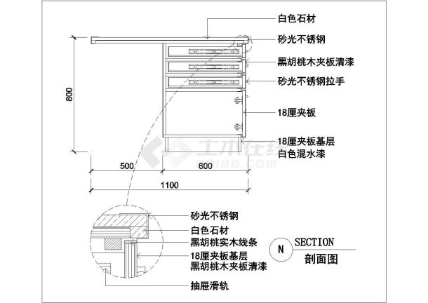 某抽屉节点CAD完整设计平面图-图一