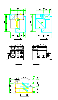 某地三层小别墅整套cad建筑施工图(造型漂亮大气)