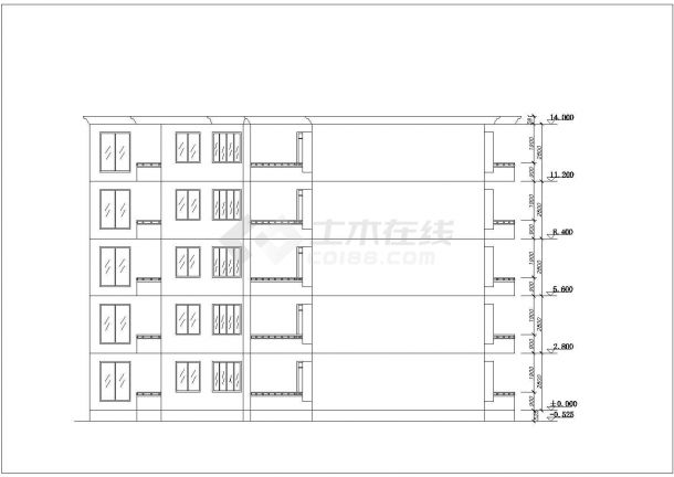 广州市某现代化小区5层砖混结构住宅楼平立剖面设计CAD图纸-图二